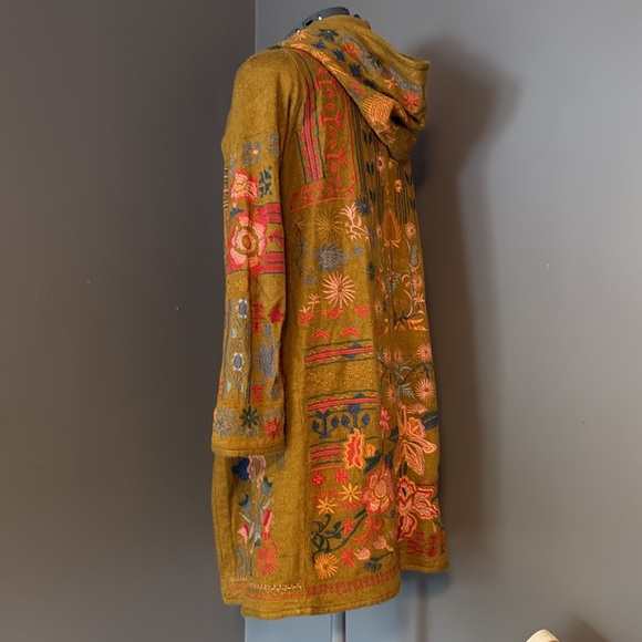 Johnny Was Biya S Heavily Embroidered Mustard Long Floral Knit Hoodie Cotton Mix - Picture 3 of 13